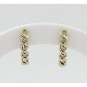 10k Yellow Gold Diamond Half Hoop Earrings 3/4" x 1/4"